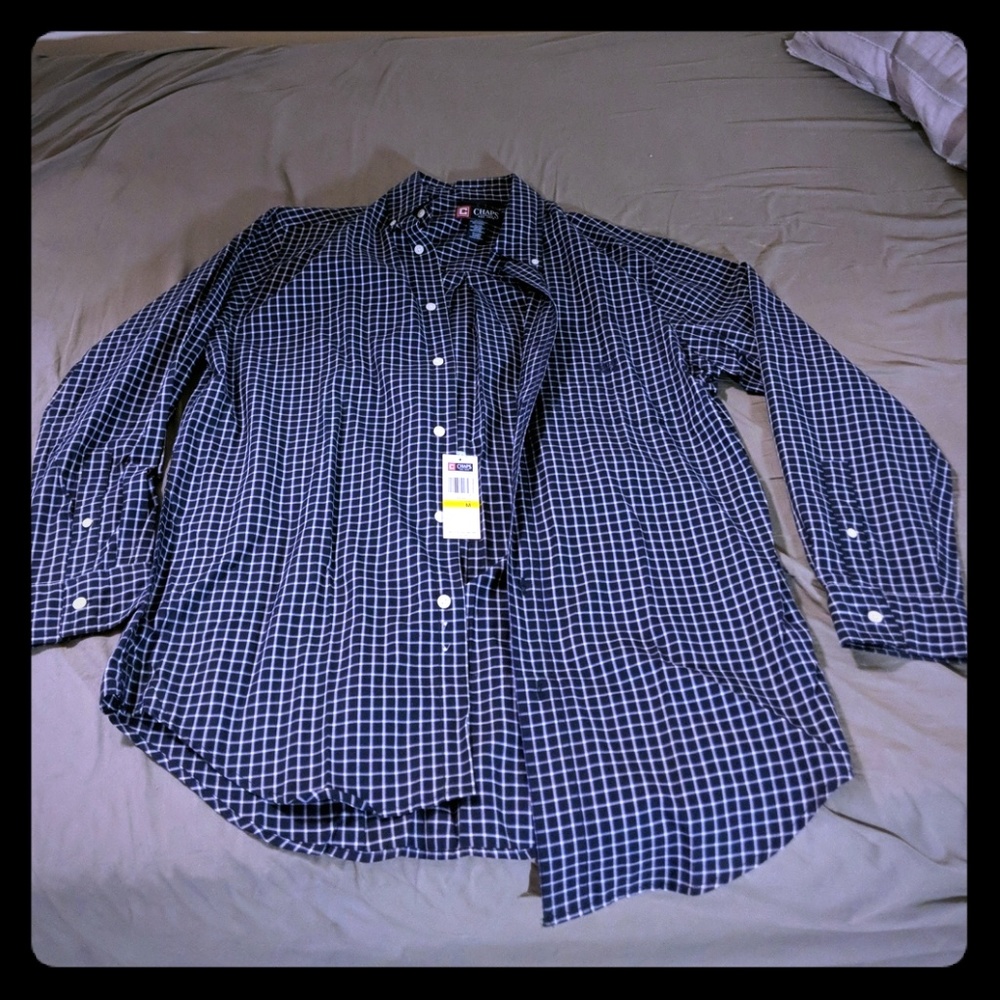 (Sold)Chaps Checker Navy Blue Button Down Medium